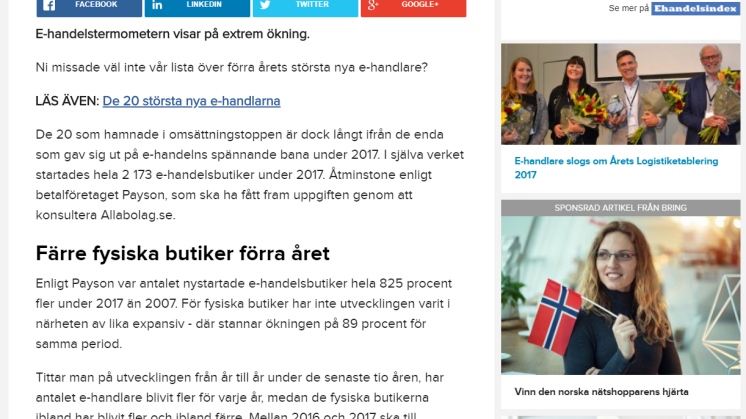 Så många nya e-handlare dök upp under 2017. Ehandel.se februari 2018