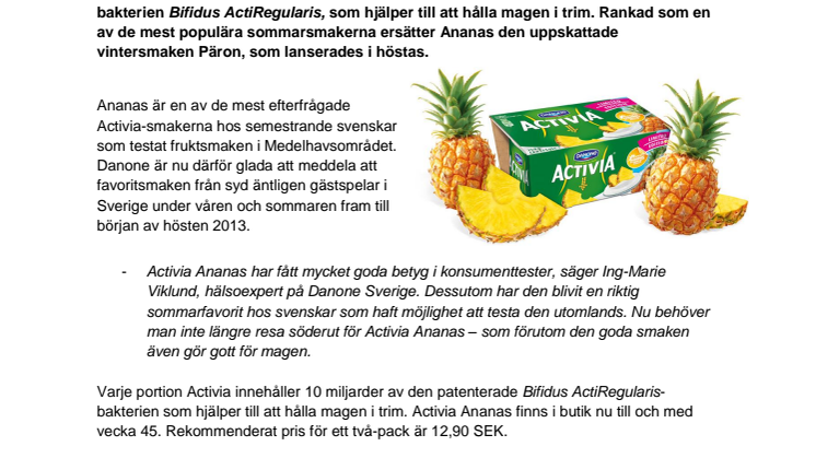 Activia gästas av sommarsmaken Ananas 