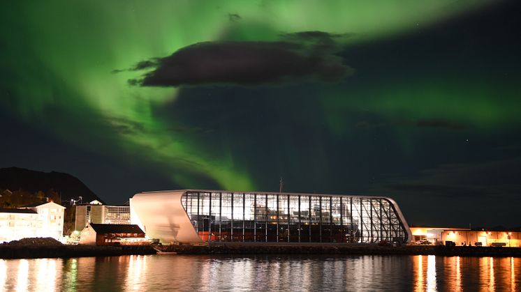 Hurtigrutemuseet med nordlys