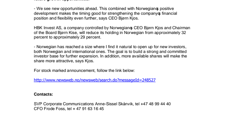Capital Increase in Norwegian: Positioning for further growth
