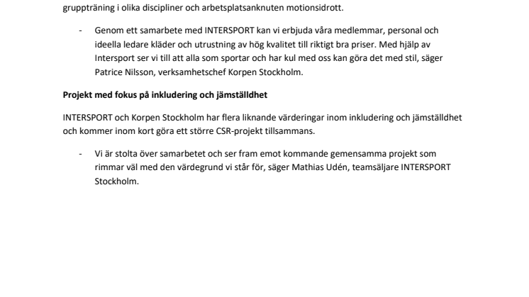 INTERSPORT fortsätter samarbetet med Korpen Stockholm