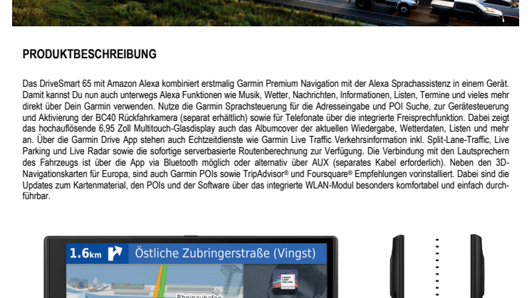 Datenblatt Garmin Drivesmart 65 mit Amazon Alexa