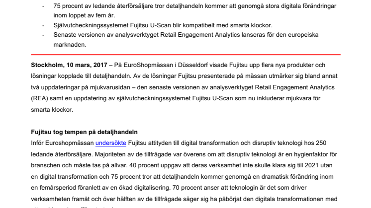 40 procent av detaljhandeln säger sig ha stora utmaningar - Fujitsu summerar EuroShop 2017 