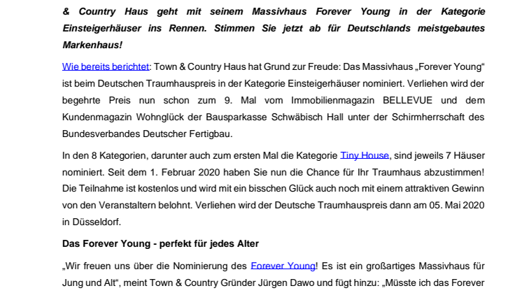Deutscher Traumhauspreis 2020: Jetzt für das Forever Young abstimmen!