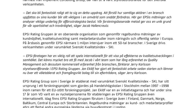 Jacob Hallencreutz ny VD för EPSI Rating Gruppen