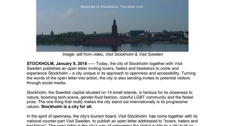 Sweden publishes open letter inviting lovers, haters and hesitators to its capital