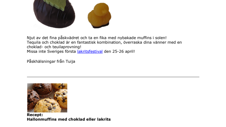 Nyhetsbrev påsken 2009 från Chokladbutiken.se & Lakritsbutiken.se