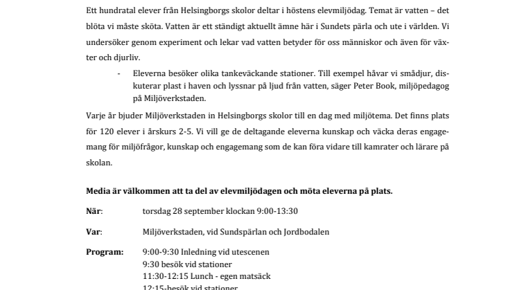 Pressinbjudan: Vatten - temat på elevmiljödagen