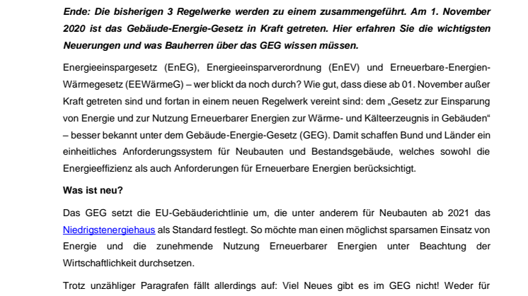 Das GEG ist am 1. November in Kraft getreten – das müssen Bauherren wissen