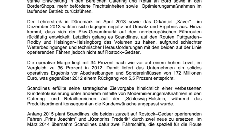 Scandlines veröffentlicht Jahresbericht für 2013 