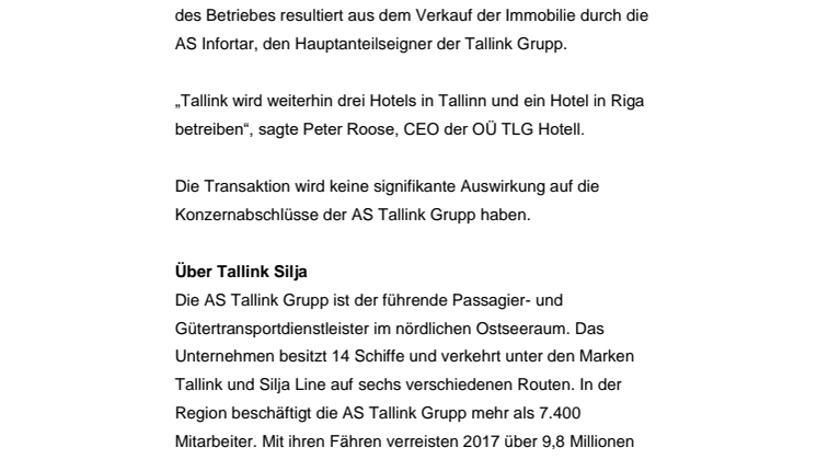 Tallink stellt den Betrieb des Pirita Spa Hotel ein