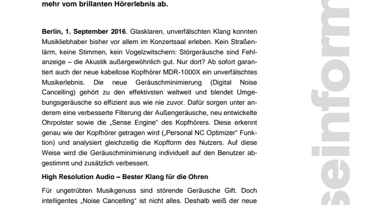 Neue kabellose Kopfhörer von Sony garantieren puren Musikgenuss ohne Störgeräusche
