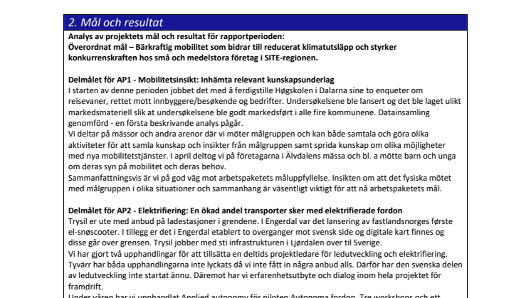 SITE Mobility - Lägesrapport och statusuppdatering 