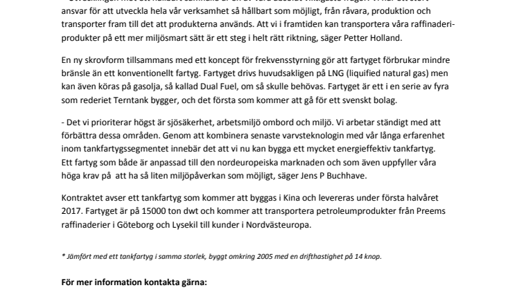Preem och Terntank i samarbete kring ett tankfartyg som drivs med LNG