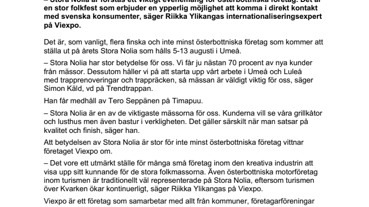 Stora Nolia viktigt evenemang för österbottniska utställare