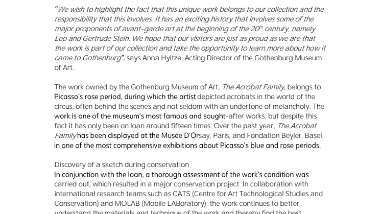 ​Iconic work by Picasso returns to Gothenburg