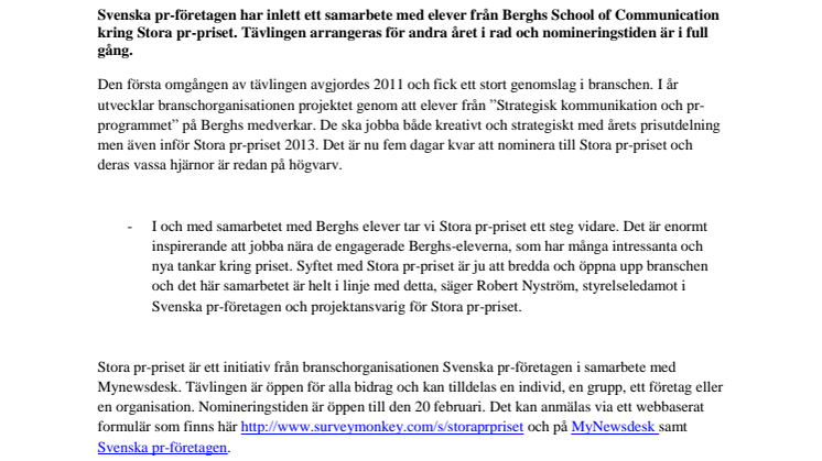 Berghs School of Communication i samarbete med Svenska pr-företagen