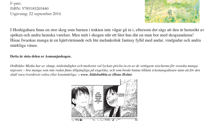 Sista delen av den populära japanska serien, Aomanjuskogen – ute 22 september 2016