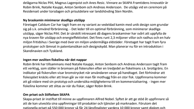 Årets SKAPA-pristagare i Blekinge: En braskamin med optimal förbränning och fiskelinor som håller när det nappar