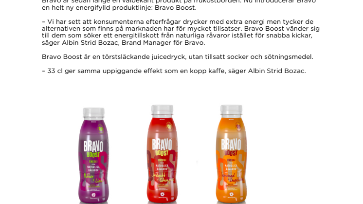 Bravo lanserar juicedryck med energi från gröna kaffebönor
