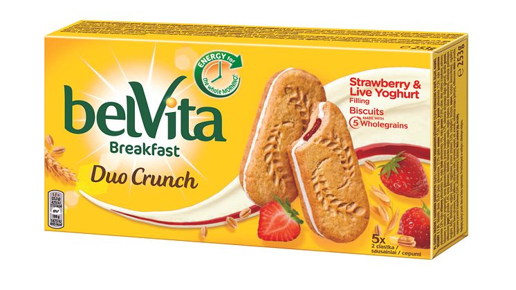 Rozpocznij sezon letnich śniadań z ciastkami belVita Duo Crunch  z jogurtem naturalnym i truskawkami 