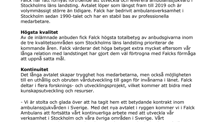 Falck får utökat ambulansuppdrag i Stockholm