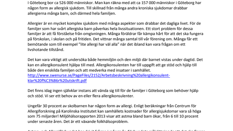 Stort behov av allergikonsulenter i Göteborg