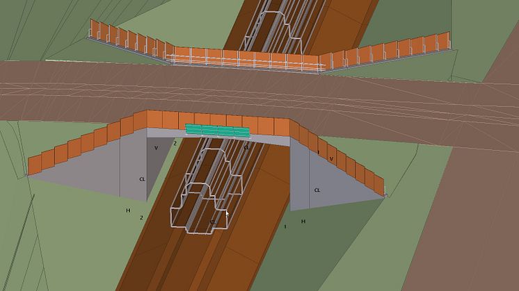 3D-modell av vägbro och faunapassage. Bild: Tyréns