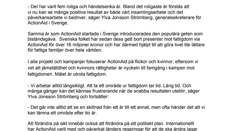 ActionAid i Sverige fyller fem år