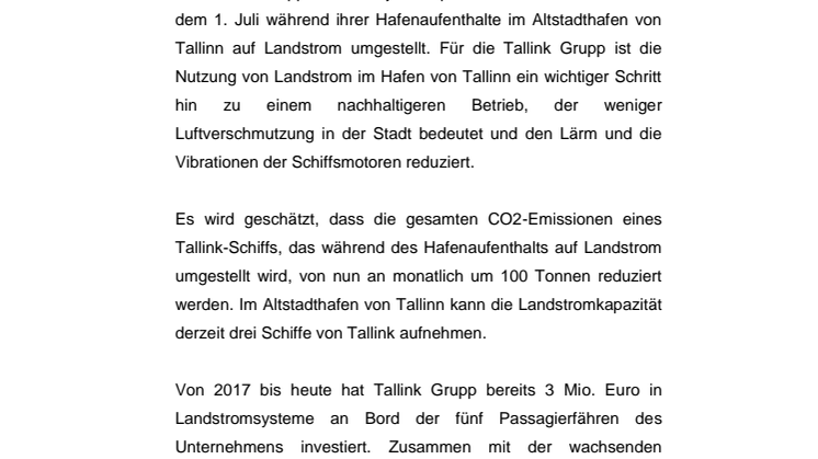 Die Schiffe Silja Europa und Baltic Queen nutzen Landstrom während der Hafenaufenthalte im Altstadthafen von Tallinn 