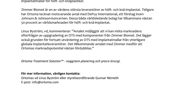 Ortoma tar viktigt steg i en global satsning av OTS