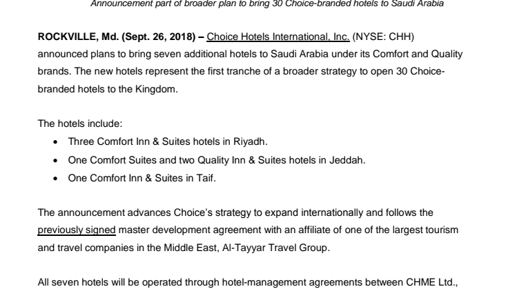 Choice Hotels expands Middle East presence with seven new hotels