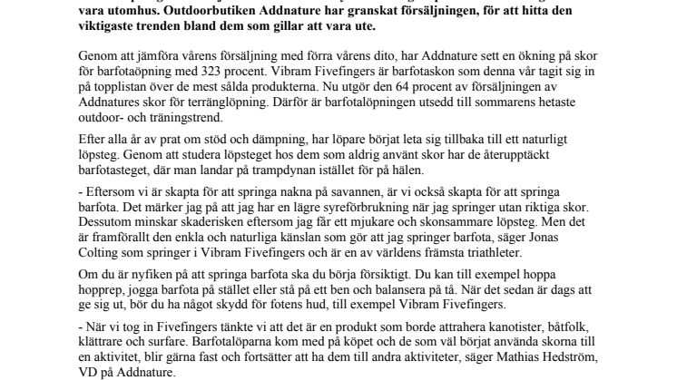 Barfotalöpning är sommarens outdoortrend