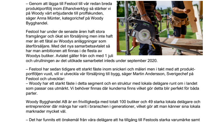 Woody stärker erbjudandet genom avtal med Festool