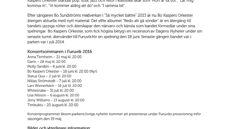 Bo Kaspers Orkester klara för Furuvik 18/6