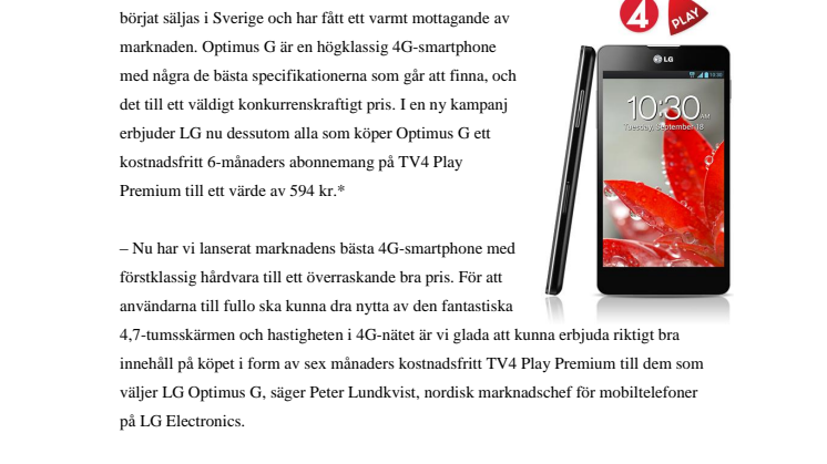 TV4 Play Premium i 6 månader på köpet med Optimus G