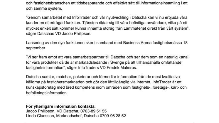 Datscha lanserar direktutdrag från Lantmäteriet 