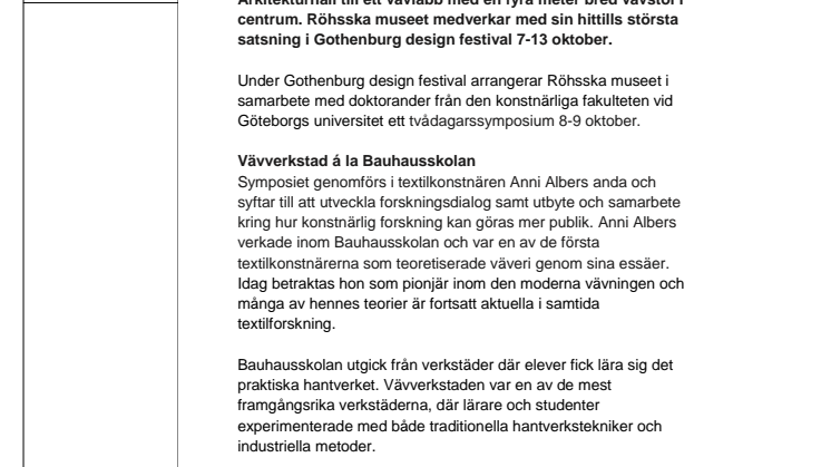 Röhsska museet blir vävlabb under Gothenburg design festival