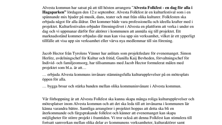 Alvesta Folkfest - nytt spännande evenemang i Alvesta kommun hösten 2015