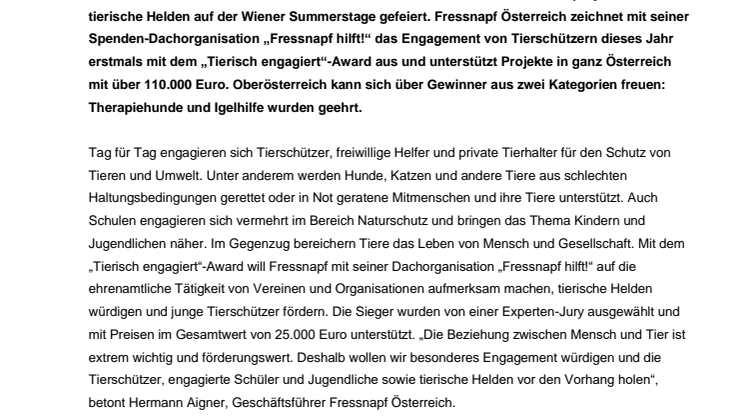 Therapiehunde und Igelhilfe mit „Tierisch engagiert“-Award ausgezeichnet