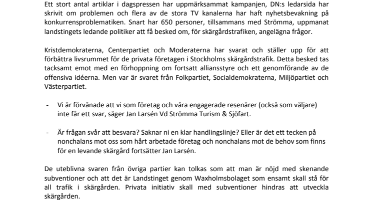 Rödgröna alliansen möter skärgårdstrafikens problem med tystnad!