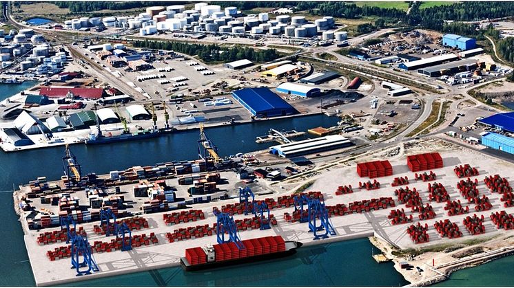 Animerad bild på utbyggnaden av containerterminalen