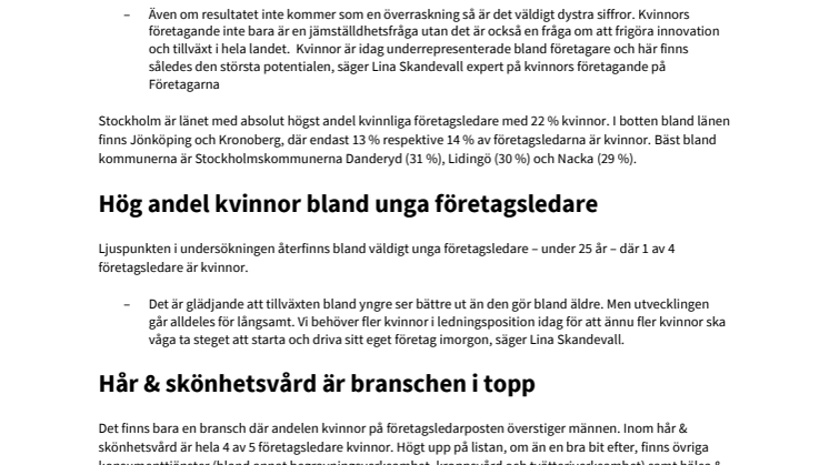 Så många företagsledare är kvinnor – kommun för kommun, län för län