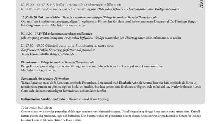 Program vid Förintelsens minnesdag i Borås 2015