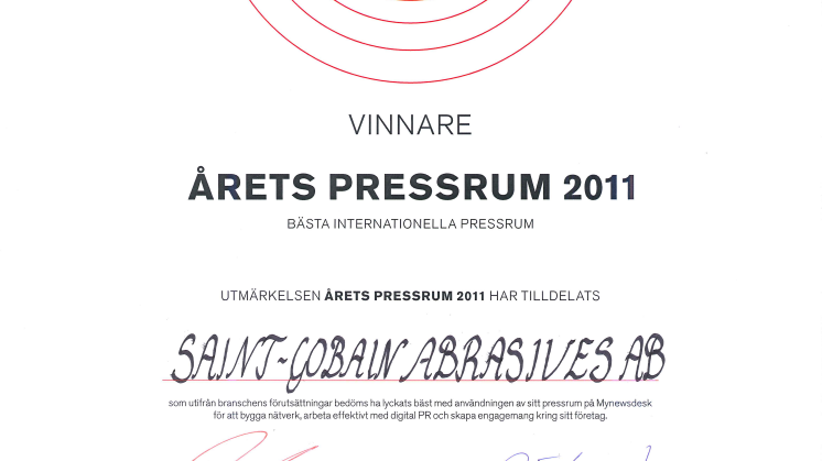 Diplom "Bästa Internationella Pressrum"