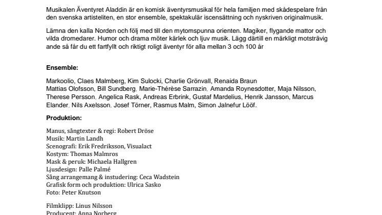 Repetitionsstart för Äventyret Aladdin i Grünewaldvillan i Saltsjöbaden Stockholm – välkommen att träffa oss!