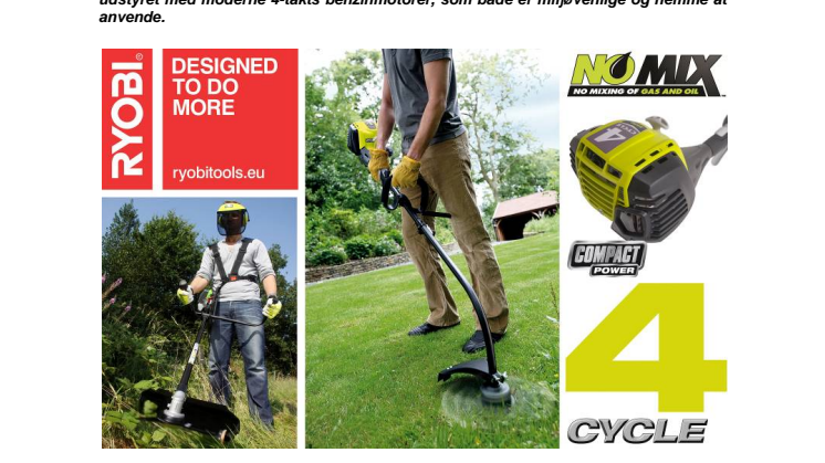 RYOBI® benzindrevne havemaskiner – kompakt kraft og 4-takts motor!