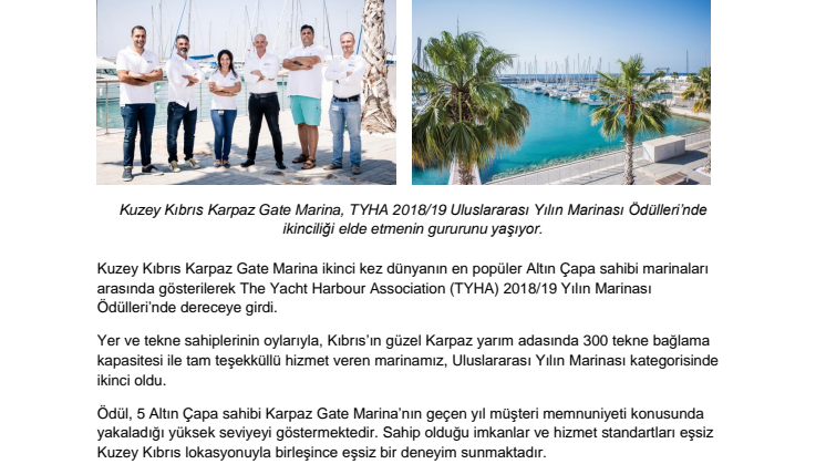 Karpaz Gate Marına Sektörün Prestijli Ödülünü Kazandı
