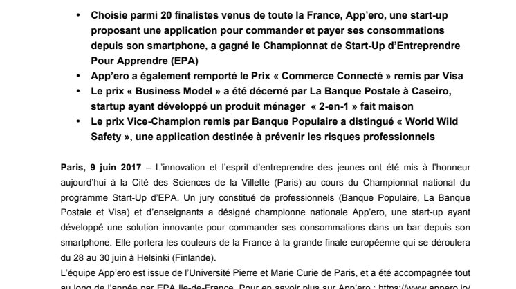 La startup App’ero, avec sa solution de commande de boissons et snacks à distance, représentera la France à la finale européenne de Junior Achievement à Helsinki