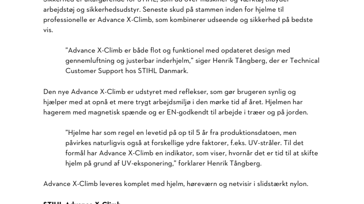 STIHL ADVANCE X-CLIMB – NÅR SIKKERHED OG DESIGN ER VIGTIGST